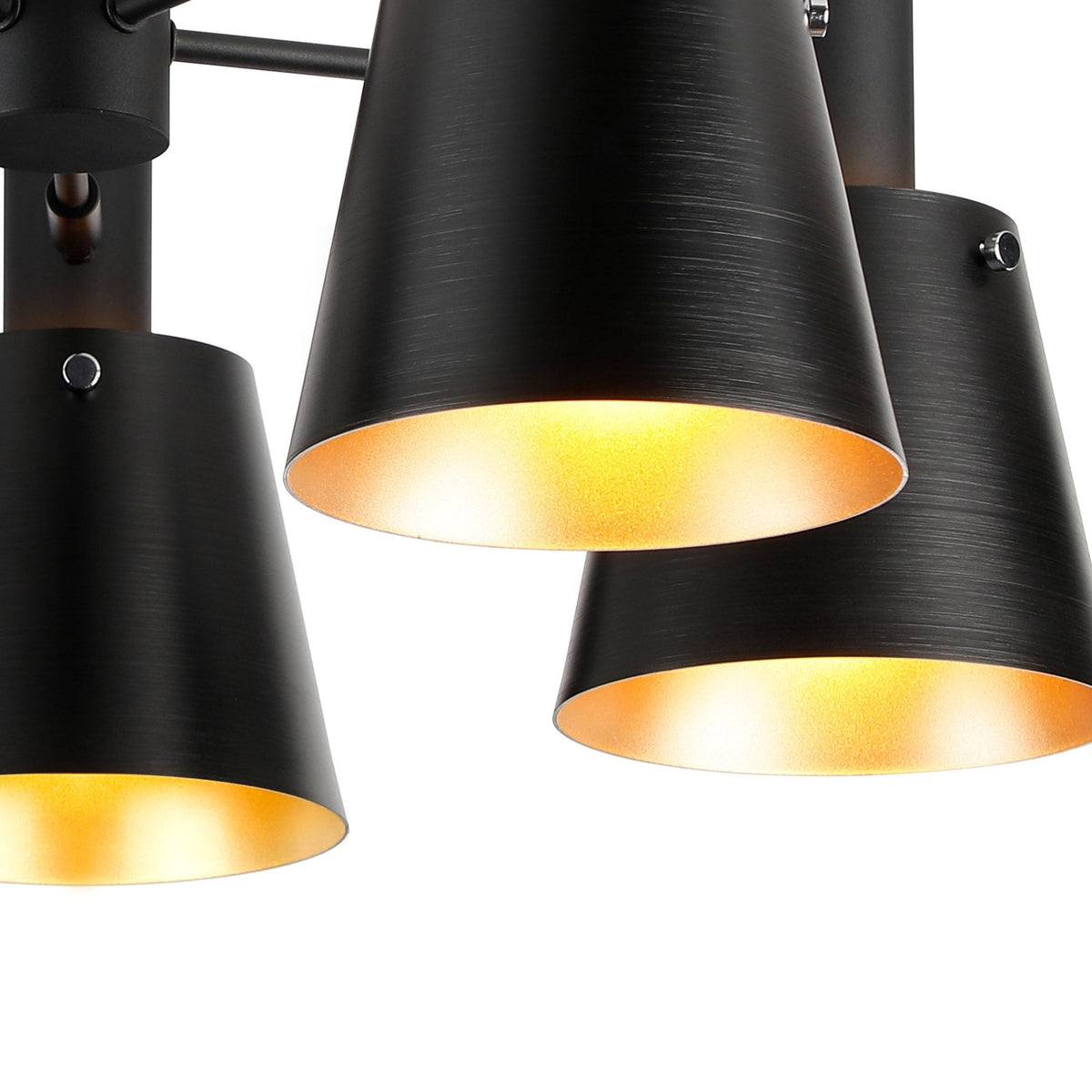 Essington 5 Arm Adjustable Semi Flush Ceiling Light with Sand Black and Gold Metal Shades