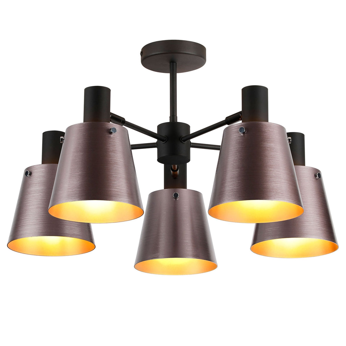 Essington 5 Arm Adjustable Semi Flush Ceiling Light with Brown and Copper Metal Shades