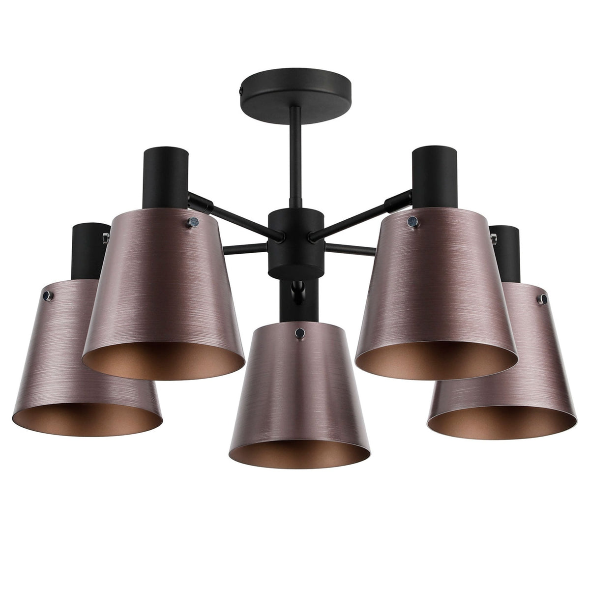 Essington 5 Arm Adjustable Semi Flush Ceiling Light with Brown and Copper Metal Shades