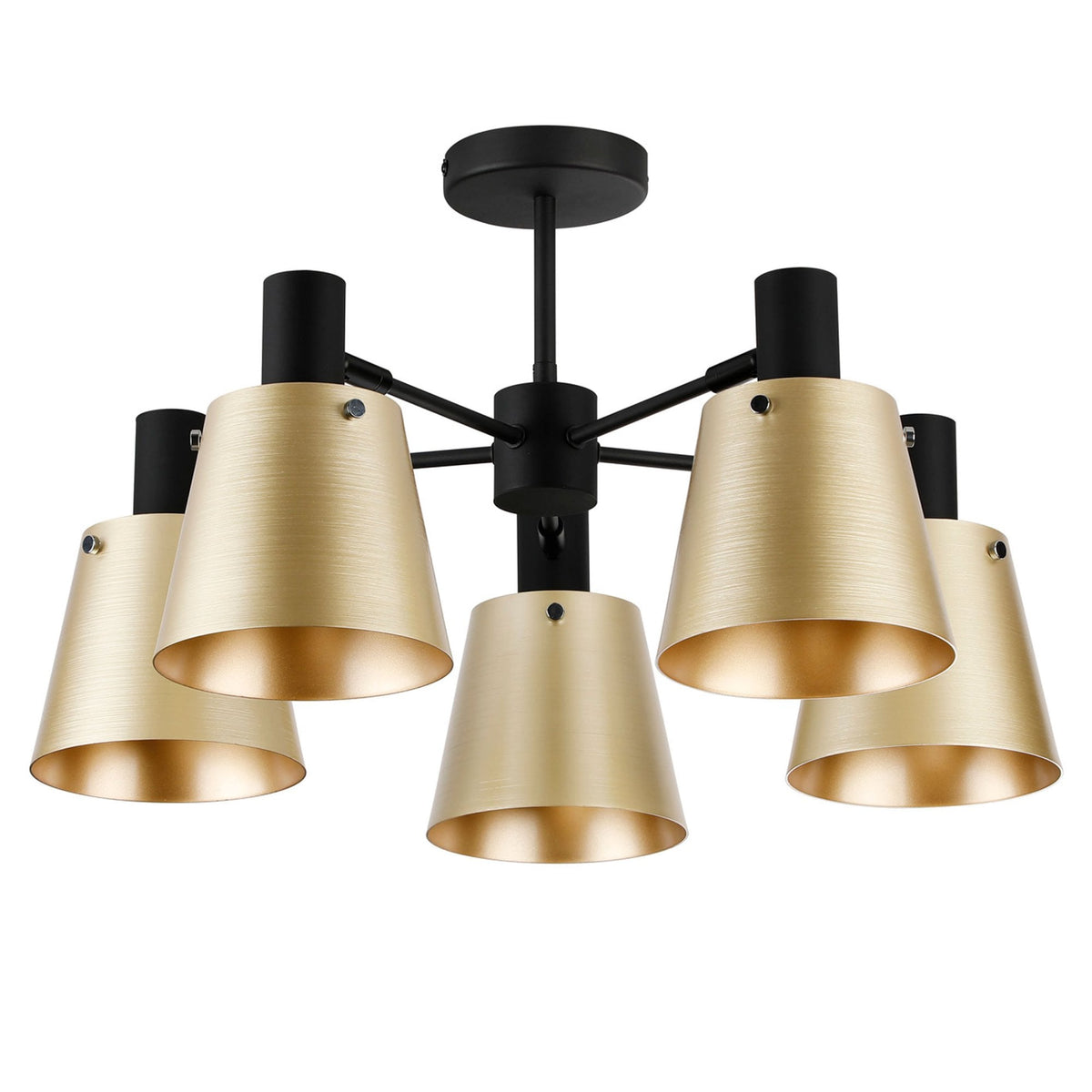 Essington 5 Arm Adjustable Semi Flush Ceiling Light with Brass and Gold Metal Shades