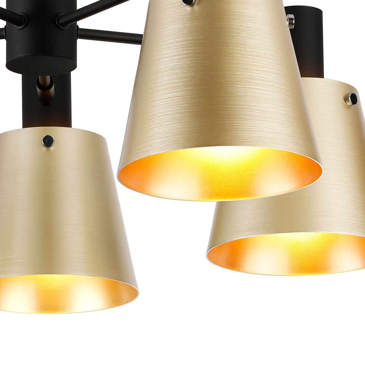 Essington 5 Arm Adjustable Semi Flush Ceiling Light with Brass and Gold Metal Shades