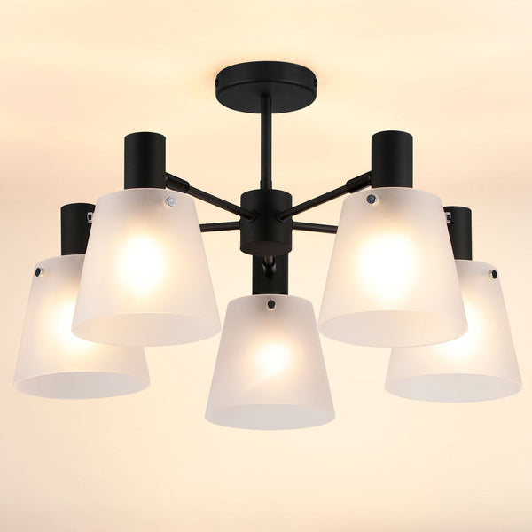 Essington 5 Arm Adjustable Semi Flush Ceiling Light with Frosted White Glass Shades