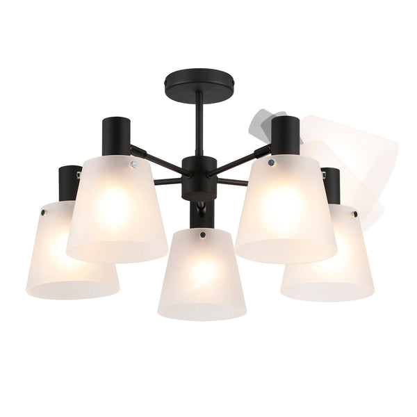 Essington 5 Arm Adjustable Semi Flush Ceiling Light with Frosted White Glass Shades