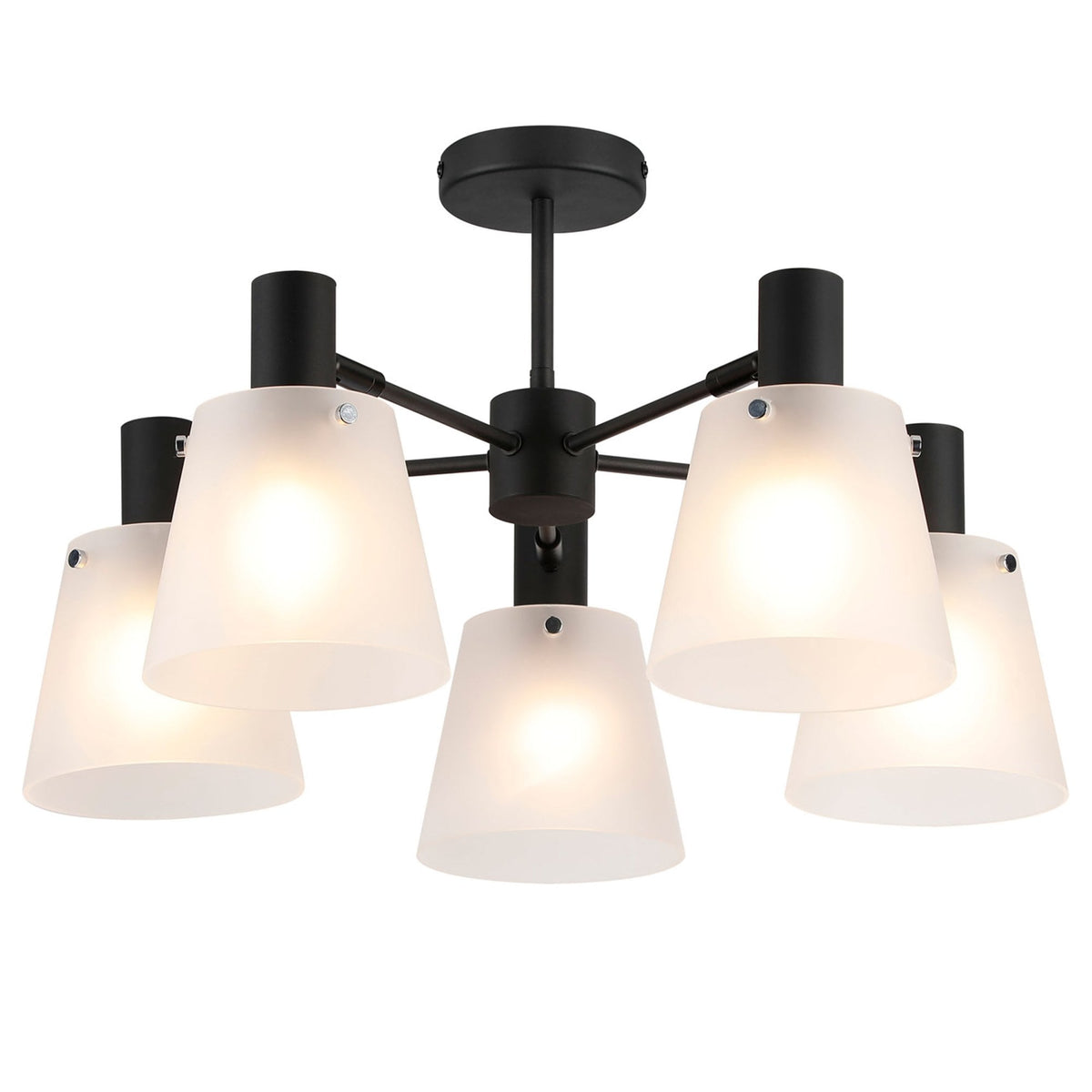 Essington 5 Arm Adjustable Semi Flush Ceiling Light with Frosted White Glass Shades