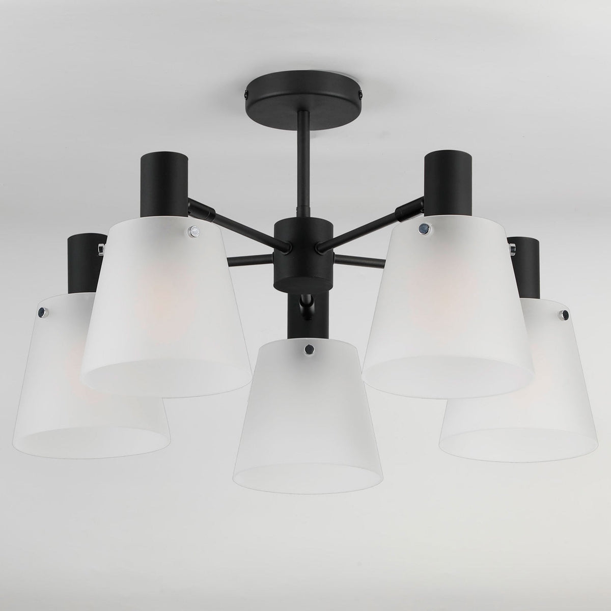 Essington 5 Arm Adjustable Semi Flush Ceiling Light with Frosted White Glass Shades