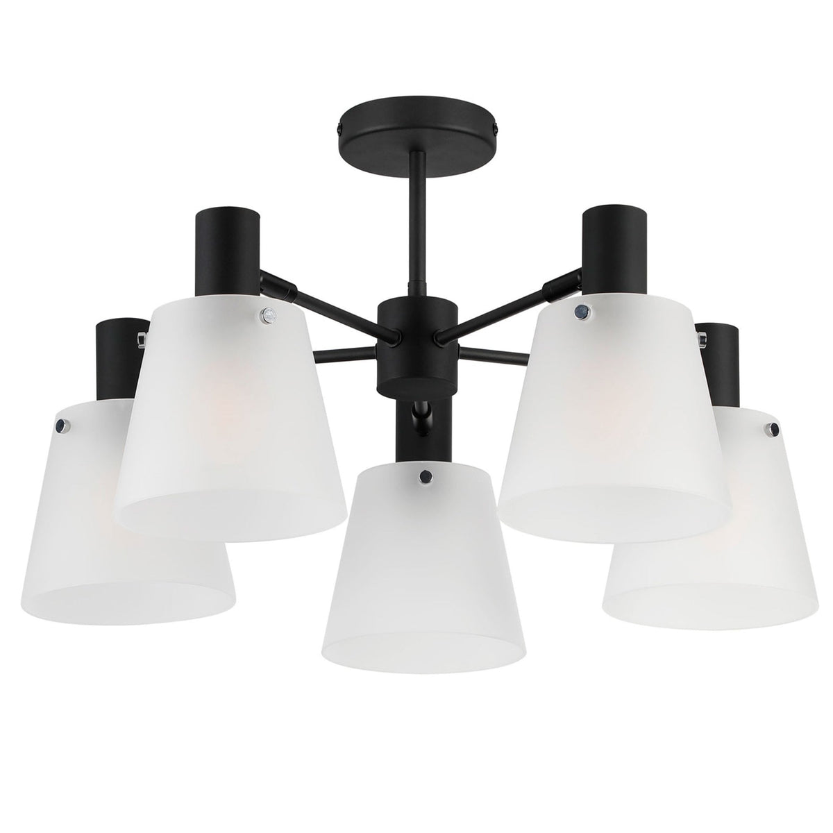 Essington 5 Arm Adjustable Semi Flush Ceiling Light with Frosted White Glass Shades