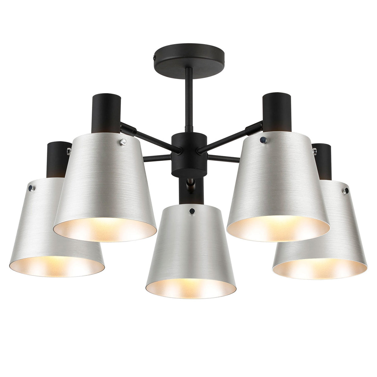 Essington 5 Arm Adjustable Semi Flush Ceiling Light with Grey and Silver Metal Shades