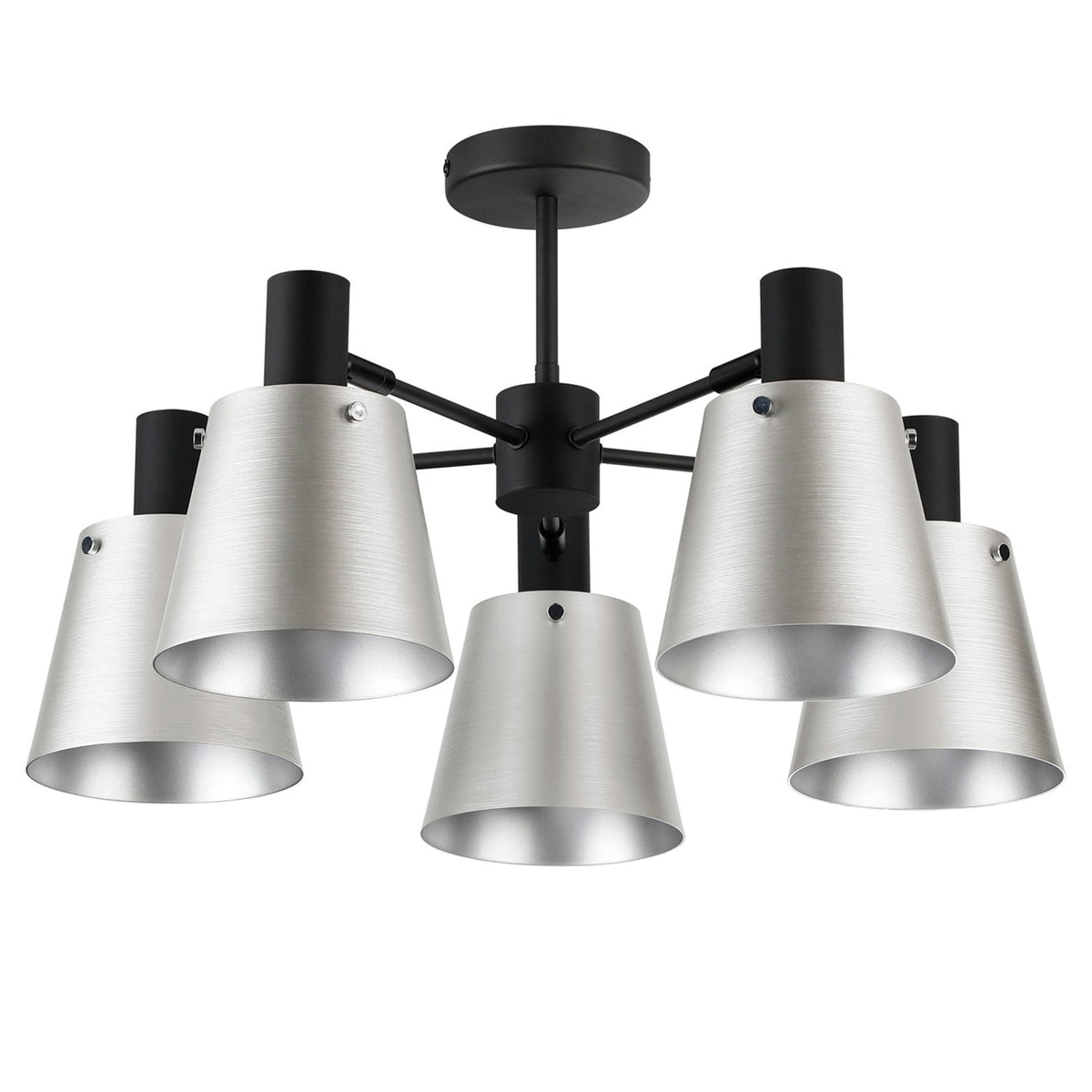 Essington 5 Arm Adjustable Semi Flush Ceiling Light with Grey and Silver Metal Shades