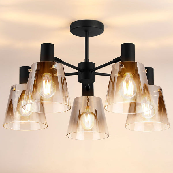 Essington 5 Arm Adjustable Semi Flush Ceiling Light with Smoke Fade Glass Shades