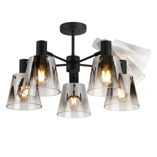Essington 5 Arm Adjustable Semi Flush Ceiling Light with Smoke Fade Glass Shades