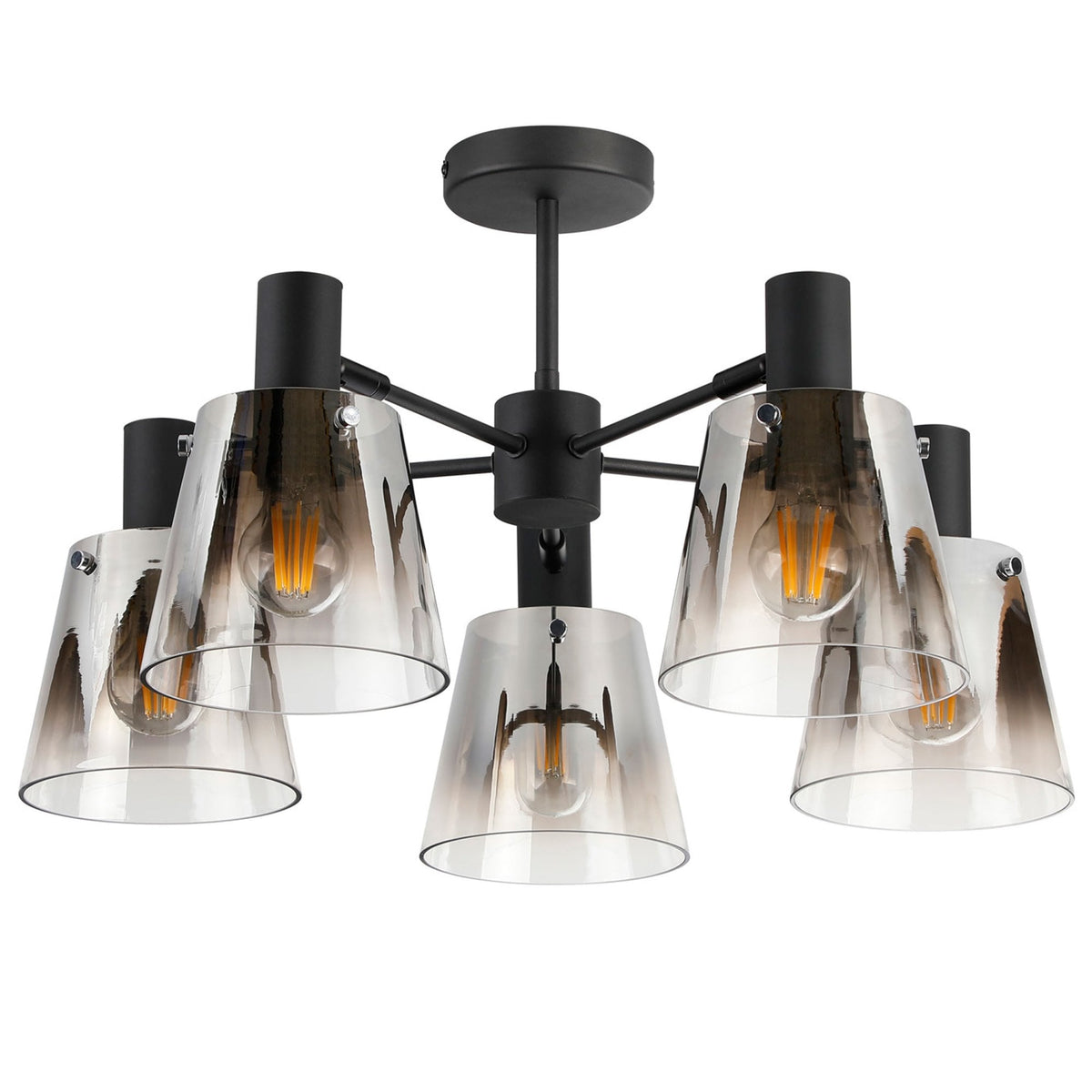 Essington 5 Arm Adjustable Semi Flush Ceiling Light with Smoke Fade Glass Shades