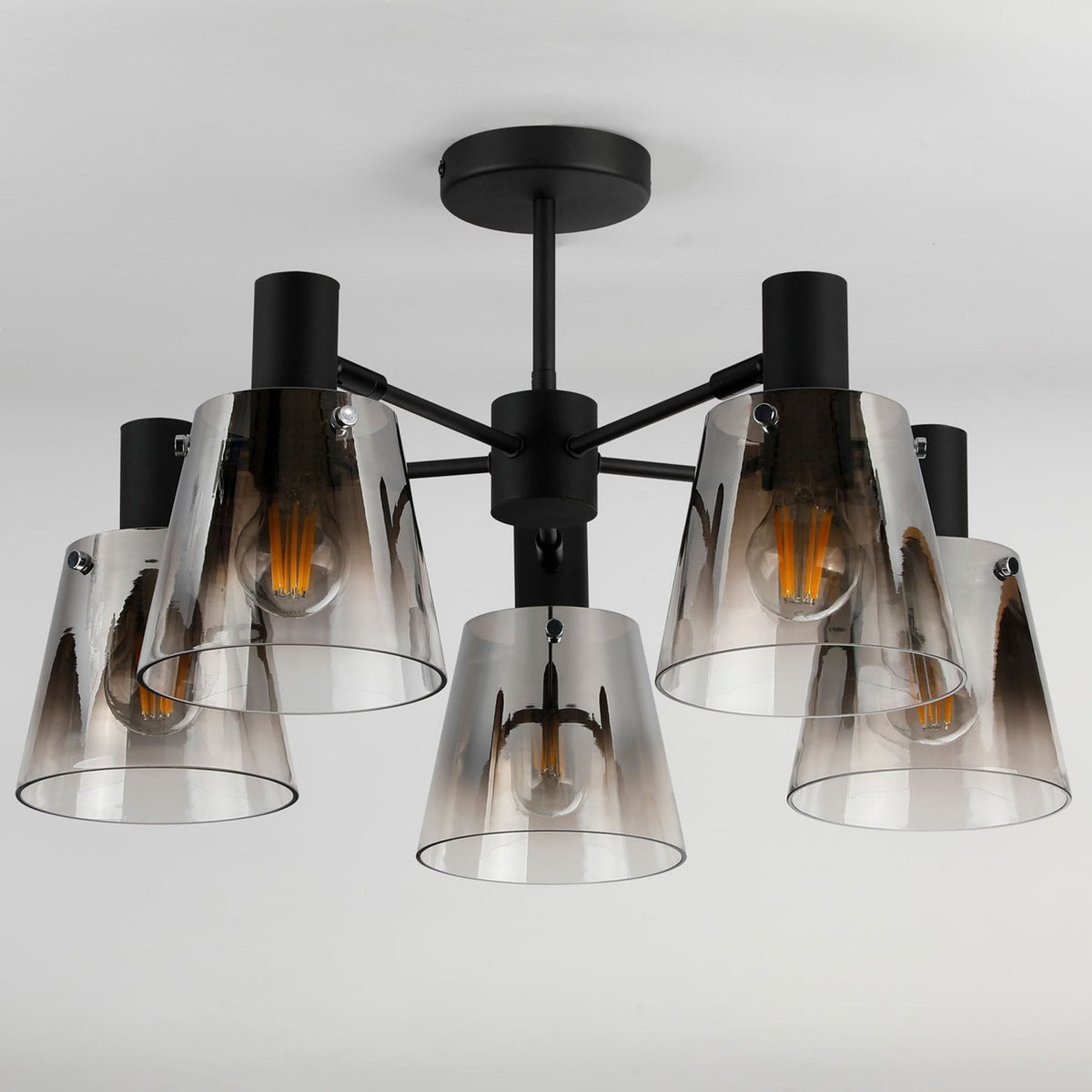 Essington 5 Arm Adjustable Semi Flush Ceiling Light with Smoke Fade Glass Shades