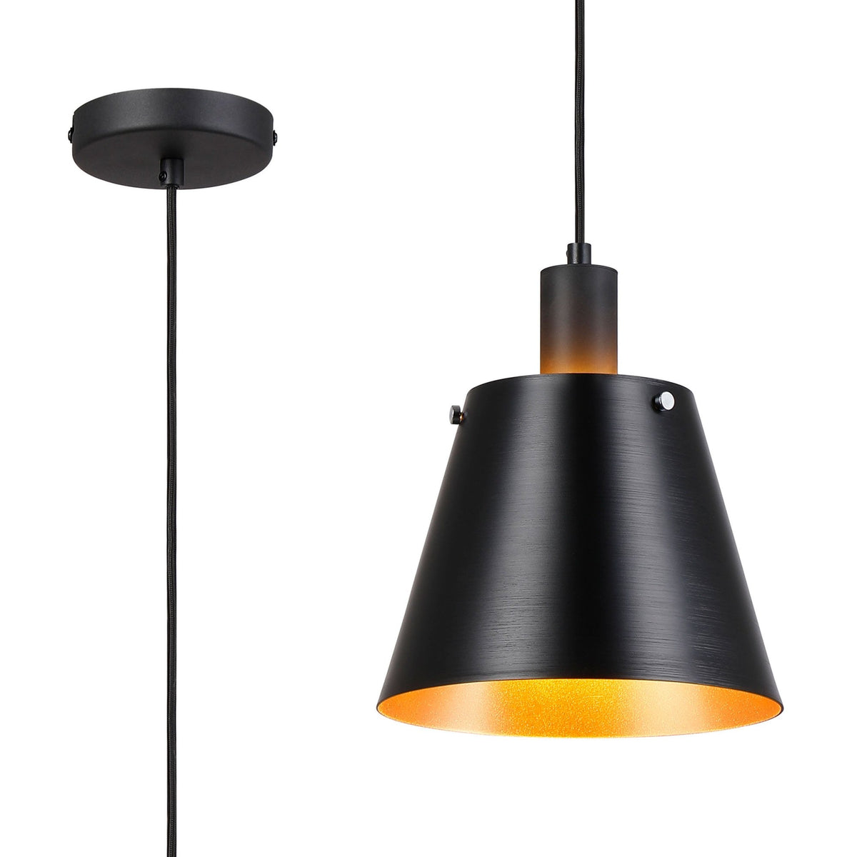 Essington 23cm Single Drop Pendant with Sand Black and Gold Metal Shade