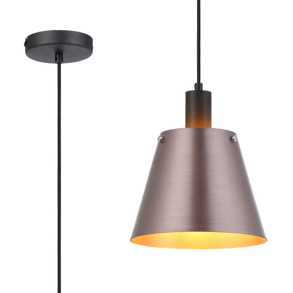 Essington 23cm Single Drop Pendant with Brown and Copper Metal Shade