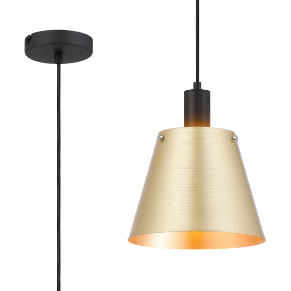 Essington 23cm Single Drop Pendant with Brass and Gold Metal Shade