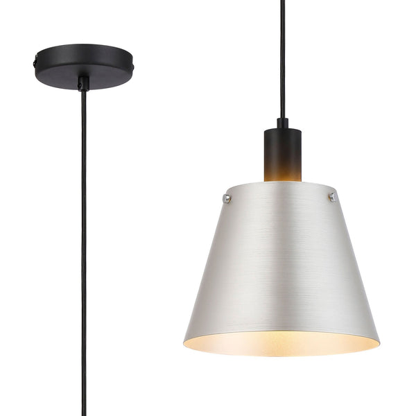Essington 23cm Single Drop Pendant with Grey and Silver Metal Shade