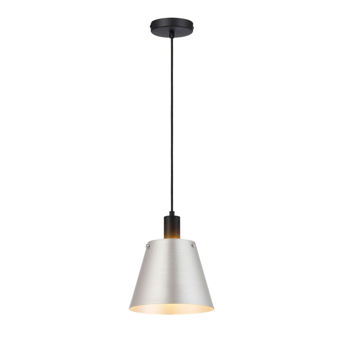 Essington 23cm Single Drop Pendant with Grey and Silver Metal Shade