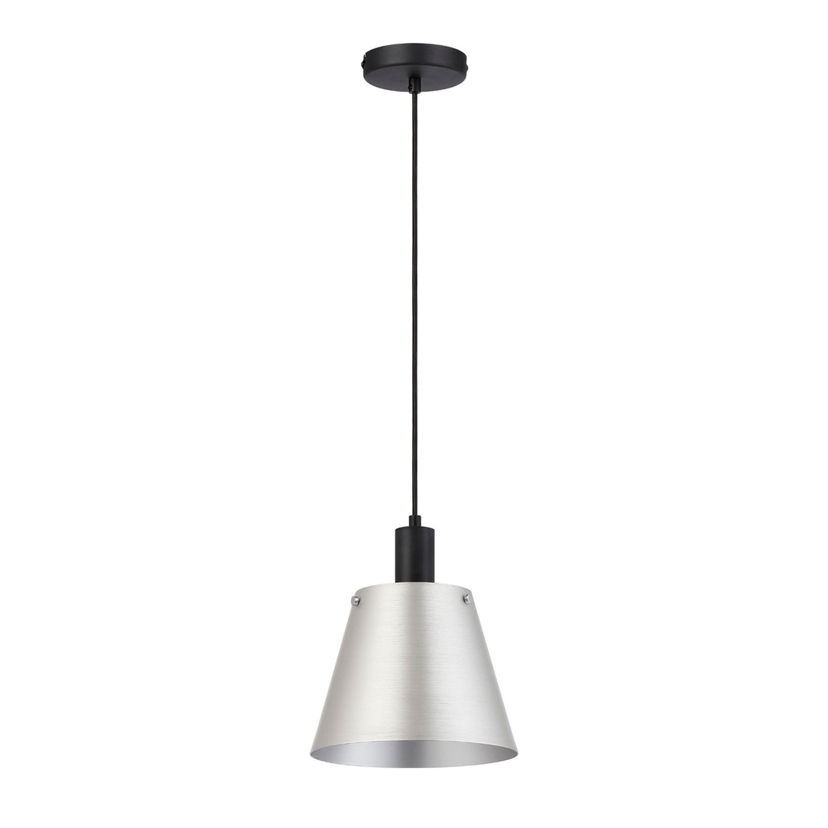Essington 23cm Single Drop Pendant with Grey and Silver Metal Shade