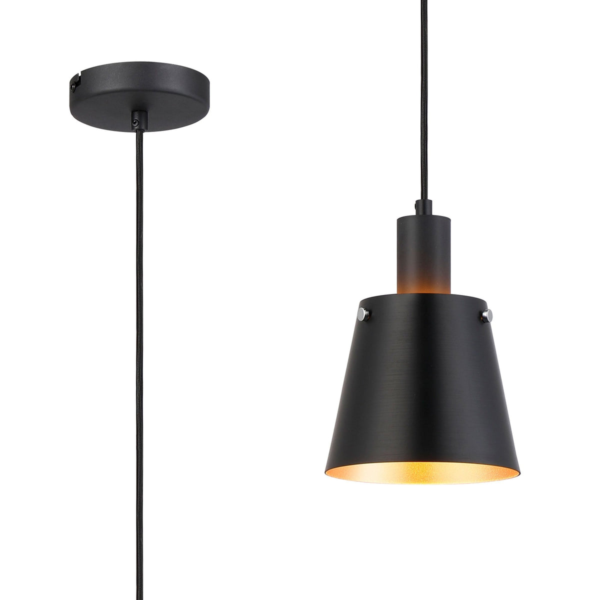 Essington 16cm Single Drop Pendant with Sand Black and Gold Metal Shade
