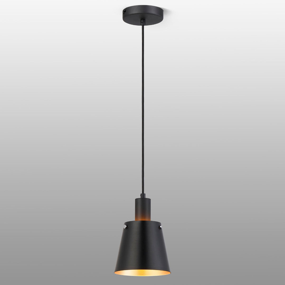 Essington 16cm Single Drop Pendant with Sand Black and Gold Metal Shade