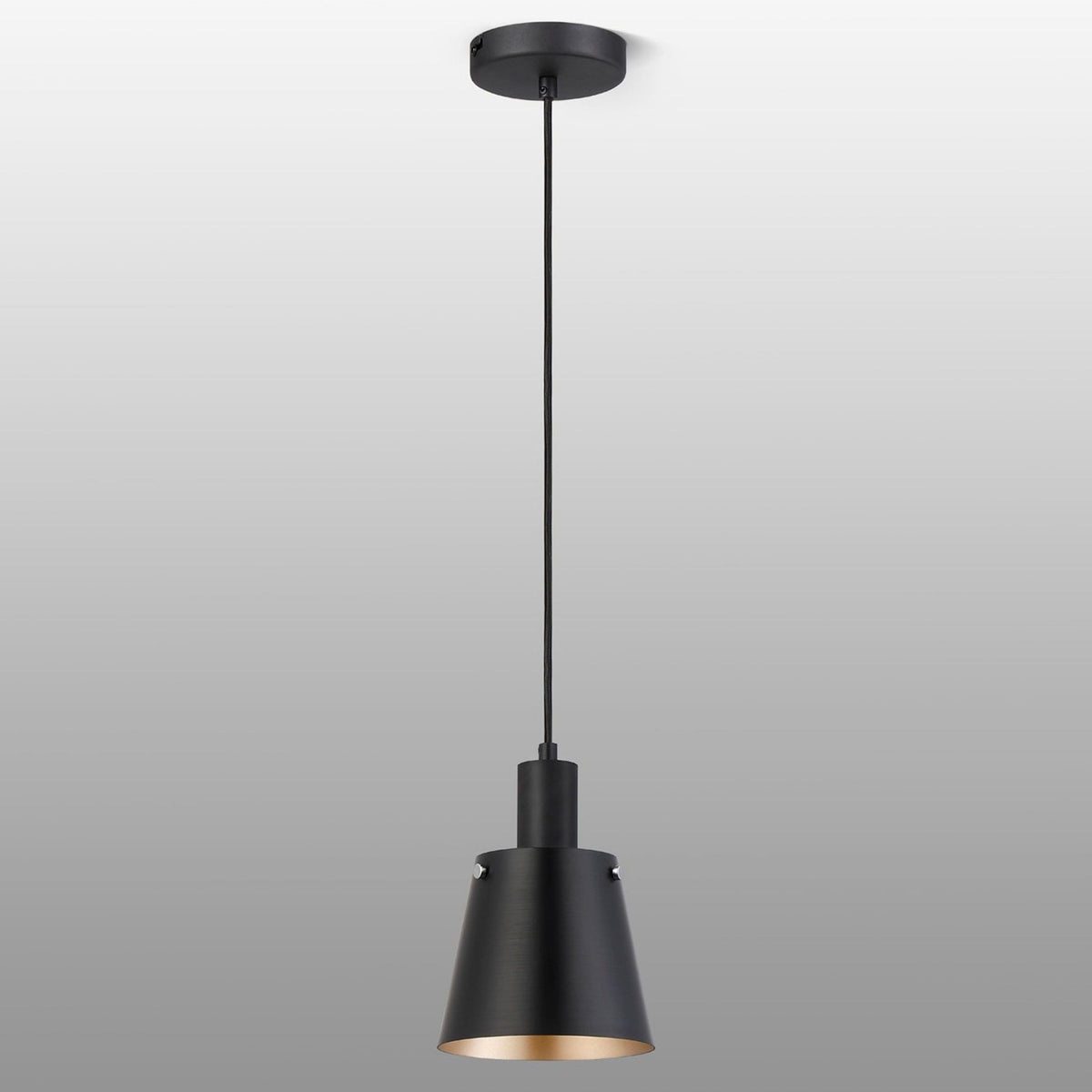 Essington 16cm Single Drop Pendant with Sand Black and Gold Metal Shade