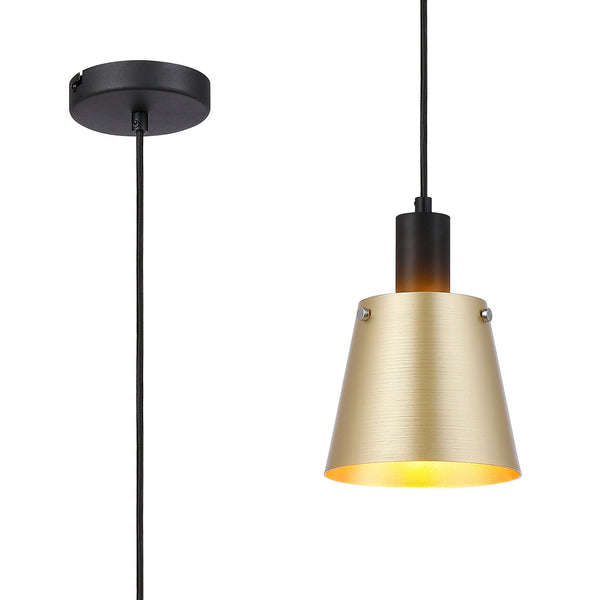 Essington 16cm Single Drop Pendant with Brass and Gold Metal Shade