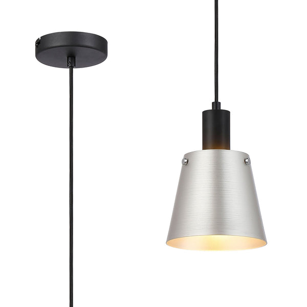 Essington 16cm Single Drop Pendant with Grey and Silver Metal Shade