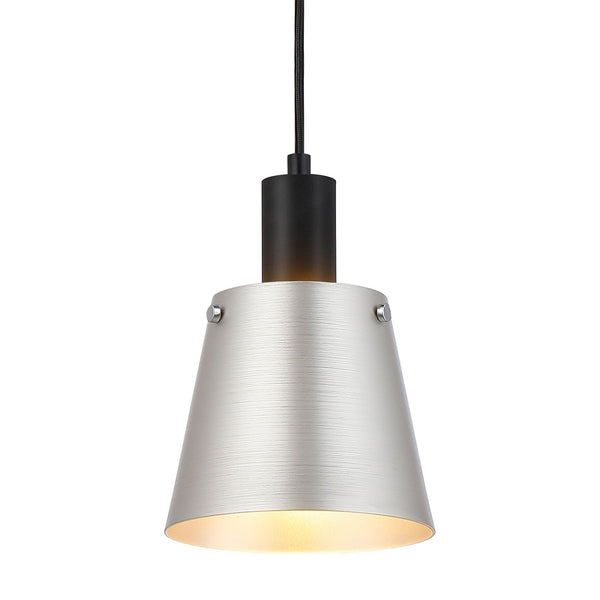 Essington 16cm Single Drop Pendant with Grey and Silver Metal Shade