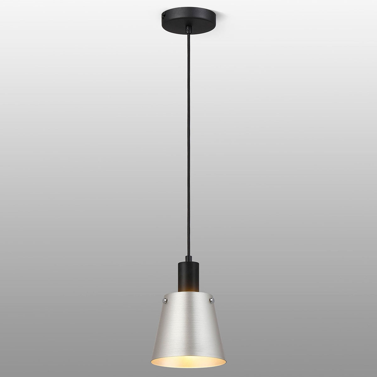 Essington 16cm Single Drop Pendant with Grey and Silver Metal Shade