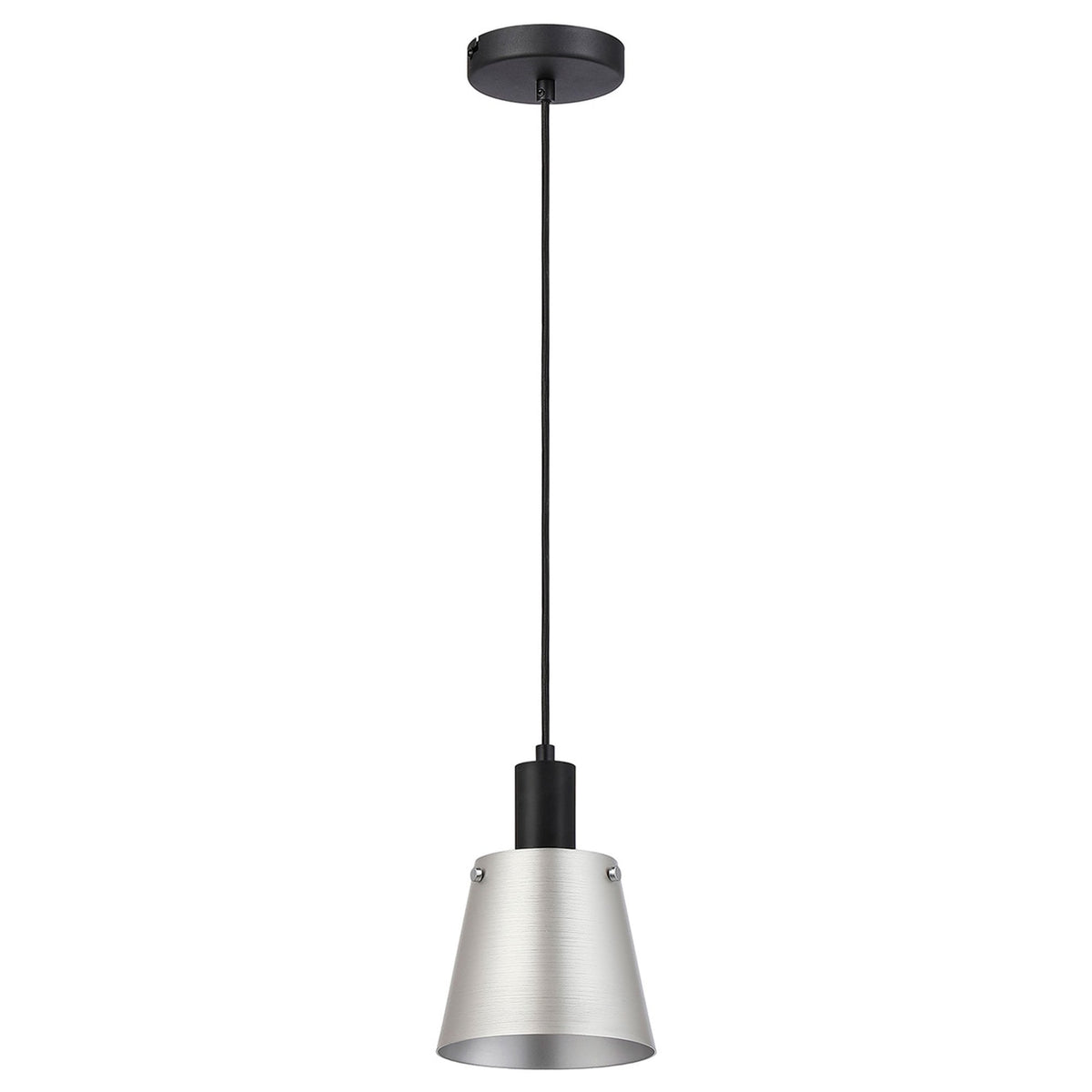 Essington 16cm Single Drop Pendant with Grey and Silver Metal Shade
