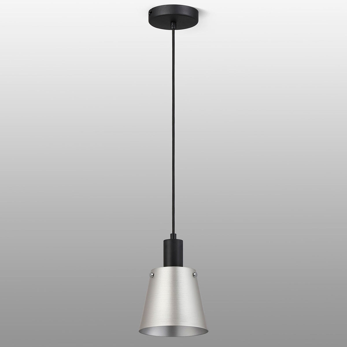 Essington 16cm Single Drop Pendant with Grey and Silver Metal Shade