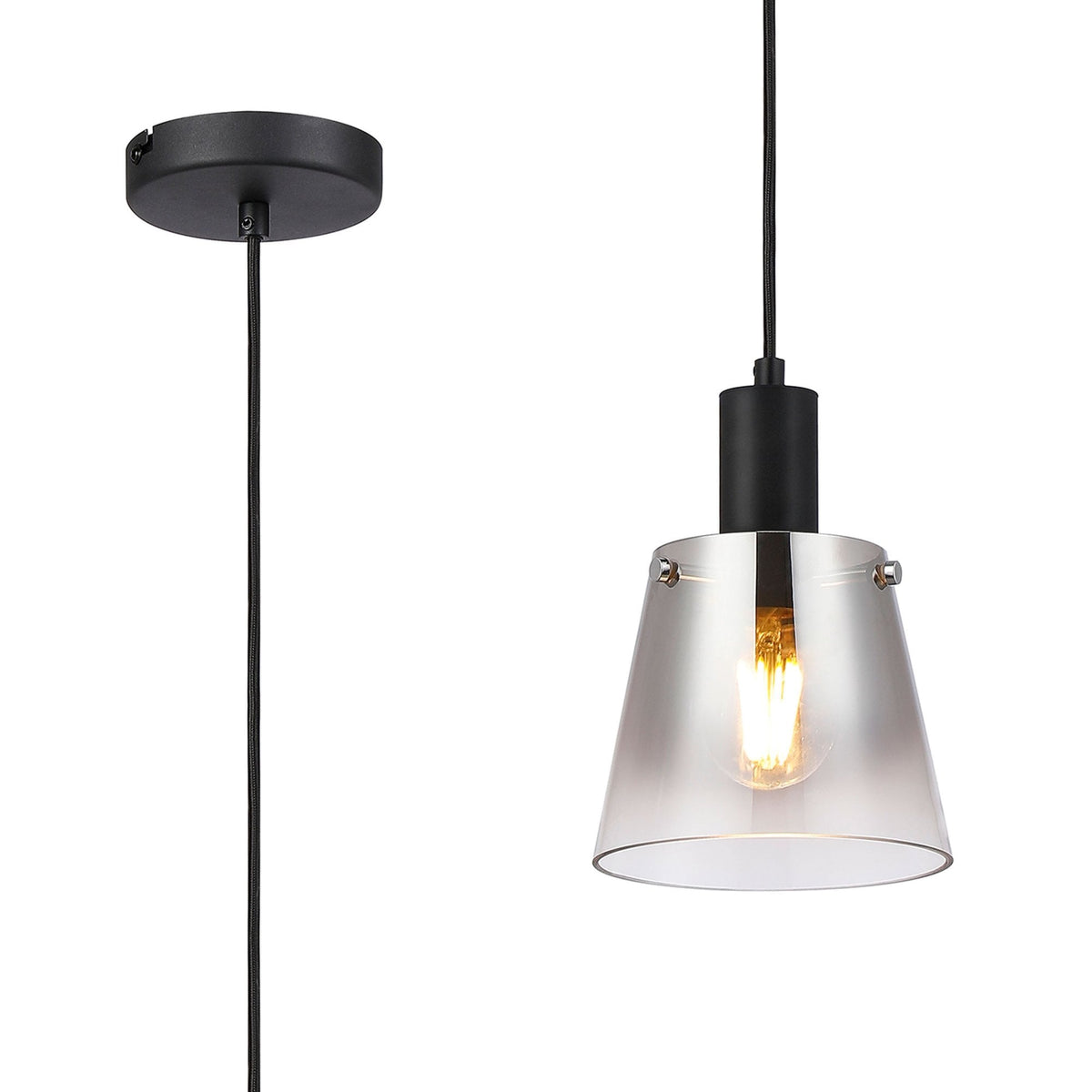 Essington 16cm Single Drop Pendant with Smoke Fade Glass Shade