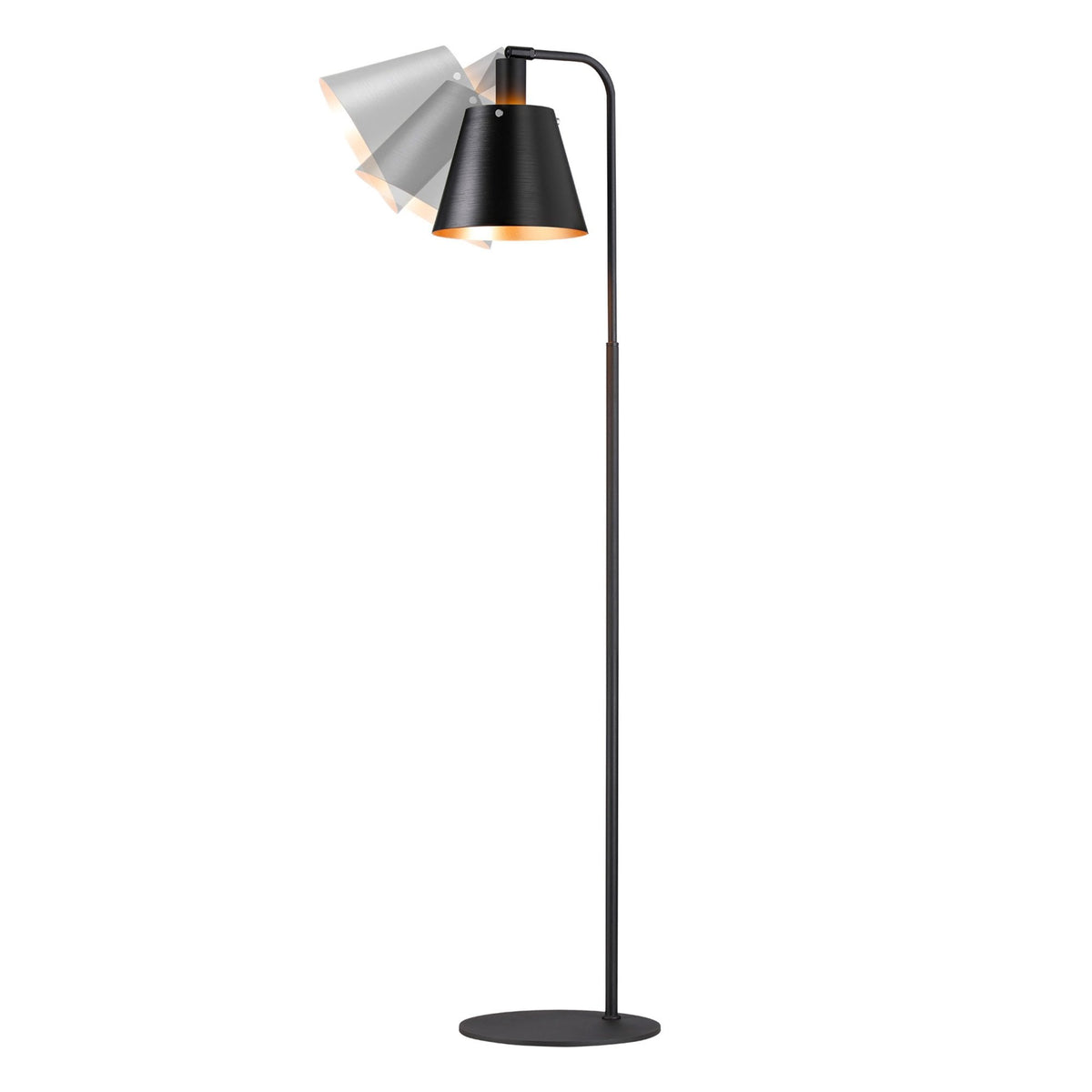 Essington Adjustable Floor Lamp with Sand Black and Gold Metal Shade