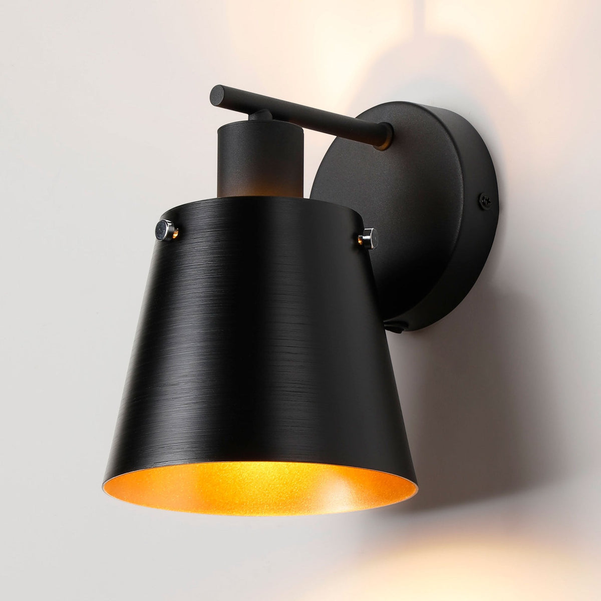 Essington Switched Wall Light with Sand Black and Gold Metal Shade