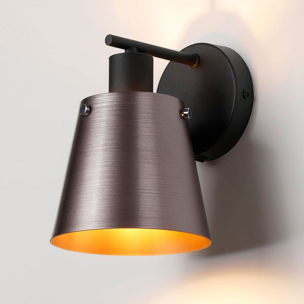 Essington Switched Wall Light with Brown and Copper Metal Shade