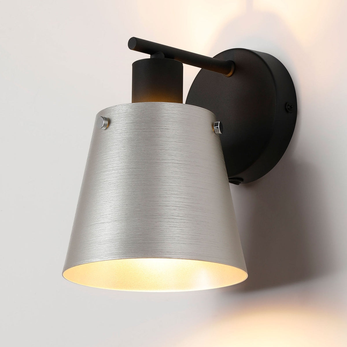 Essington Switched Wall Light with Grey and Silver Metal Shade