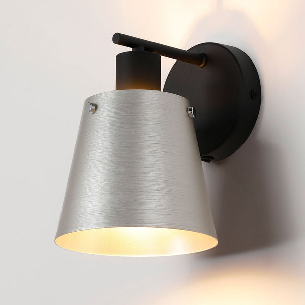 Essington Switched Wall Light with Grey and Silver Metal Shade