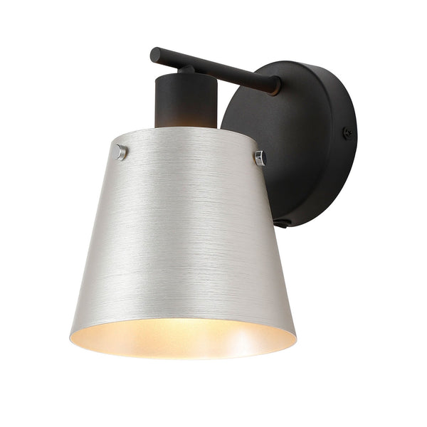 Essington Switched Wall Light with Grey and Silver Metal Shade