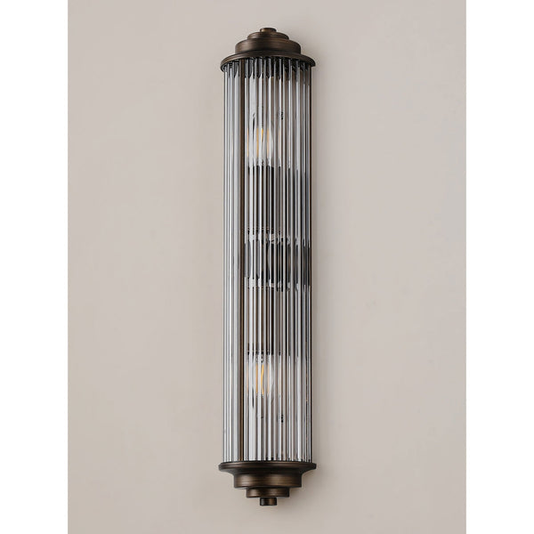 Tansley E14 Twin Lamp IP44 Flush Wall Light in Bronze with Clear Glass Rods