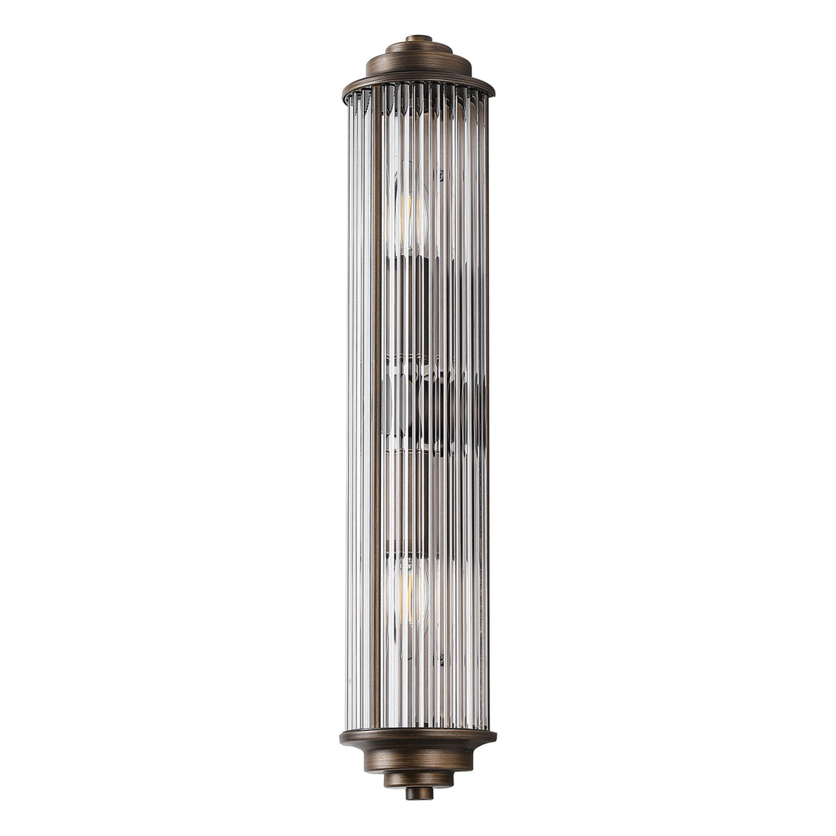 Tansley E14 Twin Lamp IP44 Flush Wall Light in Bronze with Clear Glass Rods