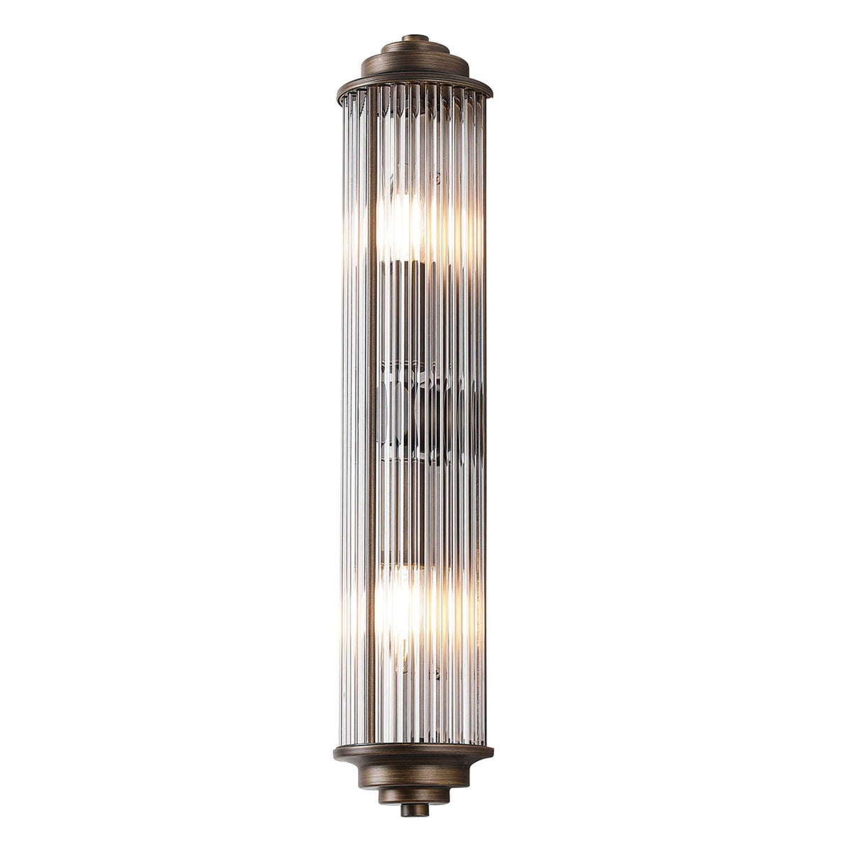 Tansley E14 Twin Lamp IP44 Flush Wall Light in Bronze with Clear Glass Rods