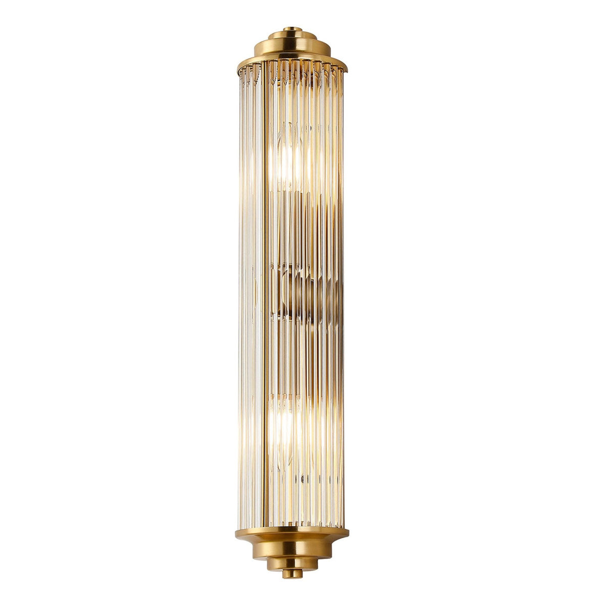 Tansley E14 Twin Lamp IP44 Flush Wall Light in Gold with Clear Glass Rods