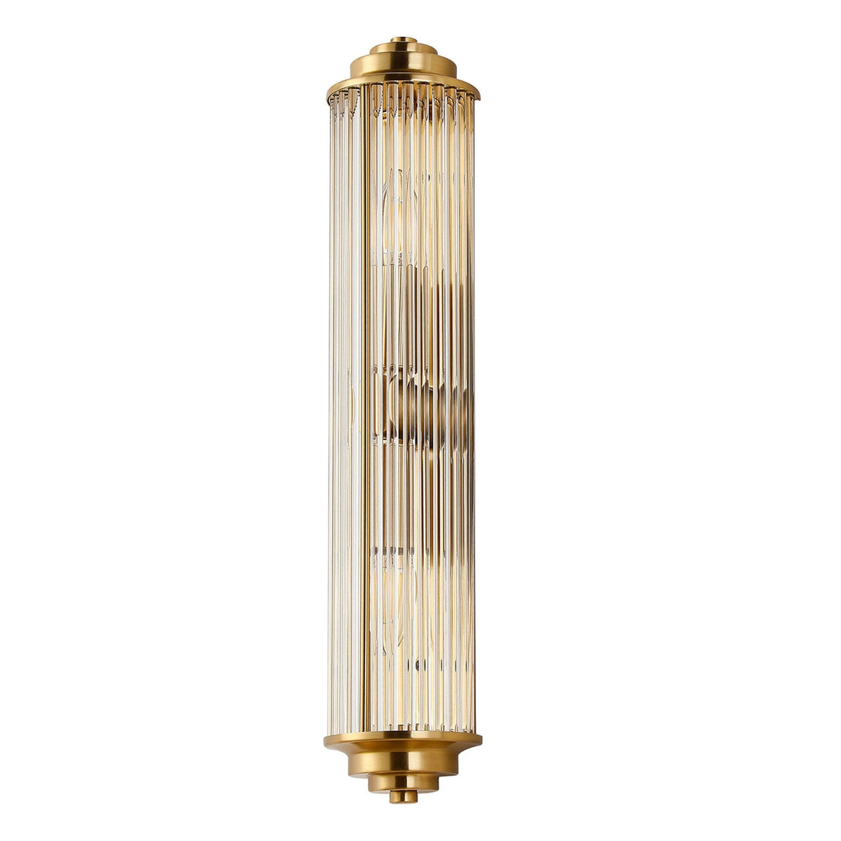 Tansley E14 Twin Lamp IP44 Flush Wall Light in Gold with Clear Glass Rods
