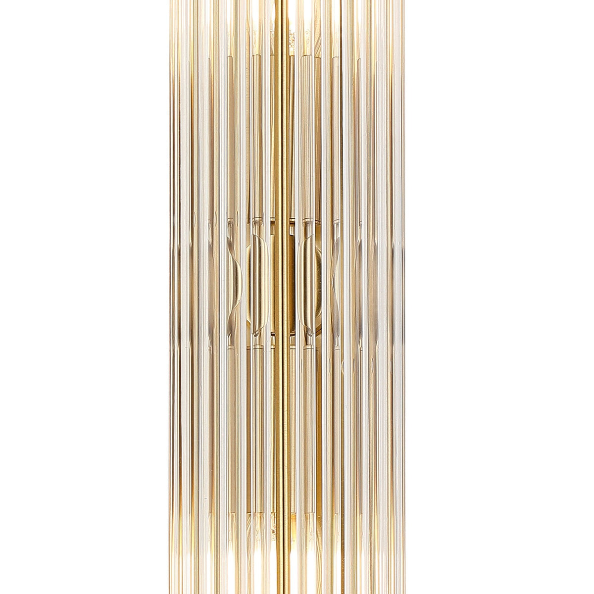 Tansley E14 Twin Lamp IP44 Flush Wall Light in Gold with Clear Glass Rods
