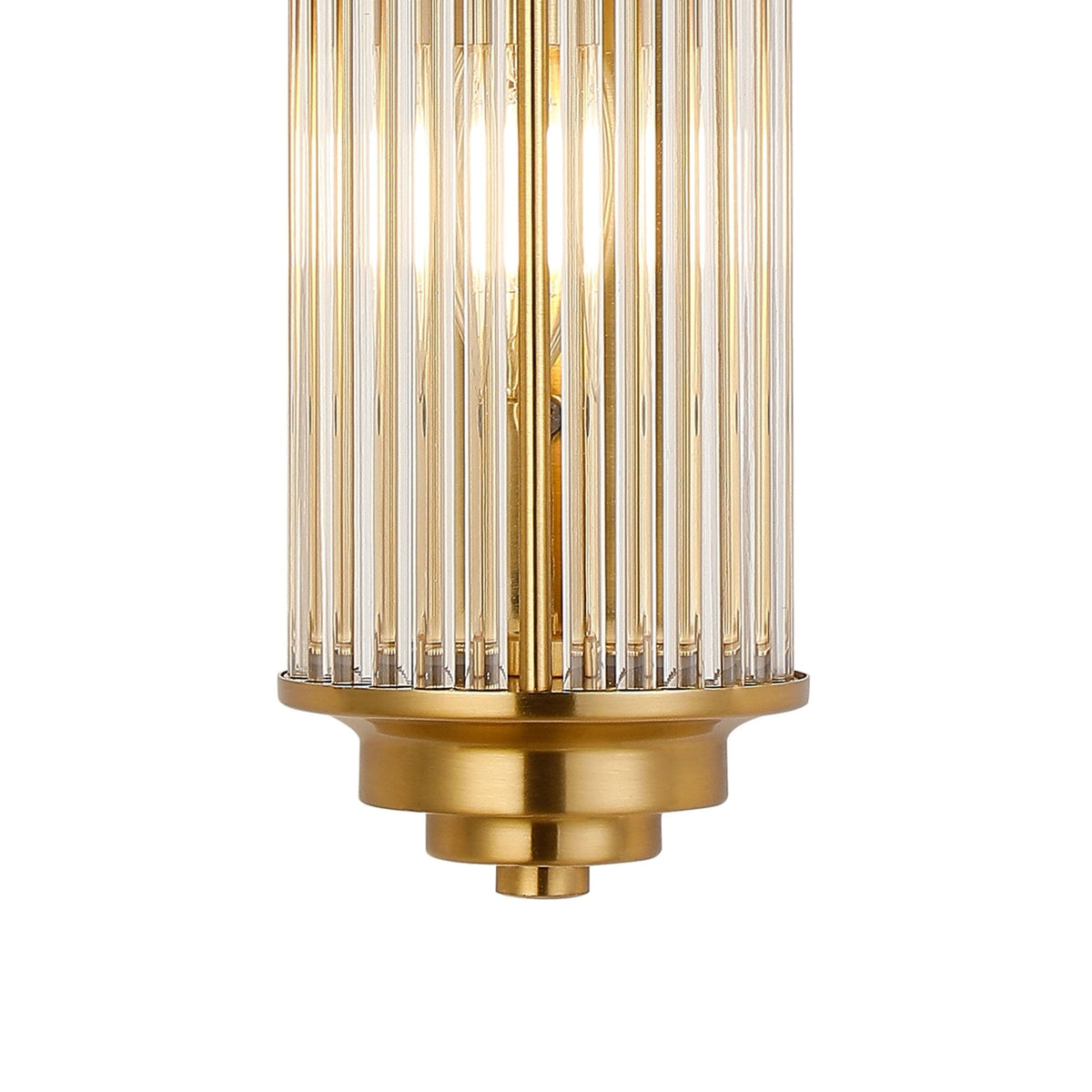 Tansley E14 Twin Lamp IP44 Flush Wall Light in Gold with Clear Glass Rods