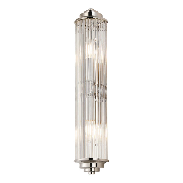 Tansley E14 Twin Lamp IP44 Flush Wall Light in Polished Nickel with Clear Glass Rods