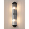 Tansley E14 Twin Lamp IP44 Flush Wall Light in Satin Black with Clear Glass Rods