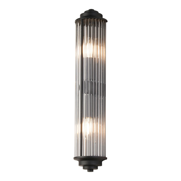Tansley E14 Twin Lamp IP44 Flush Wall Light in Satin Black with Clear Glass Rods