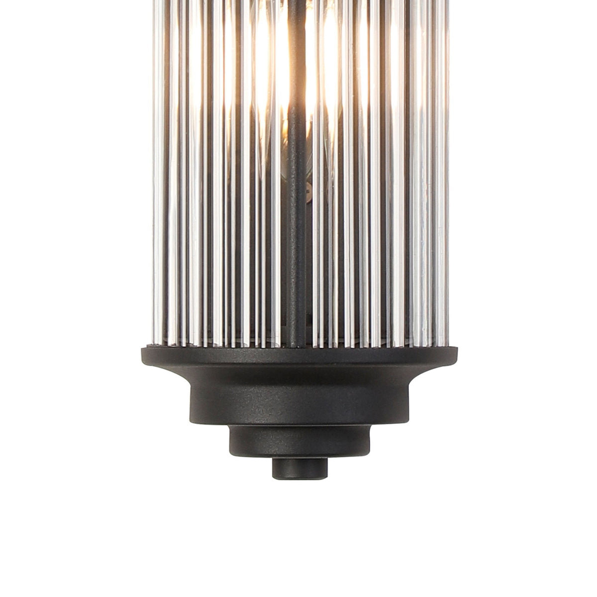 Tansley E14 Twin Lamp IP44 Flush Wall Light in Satin Black with Clear Glass Rods