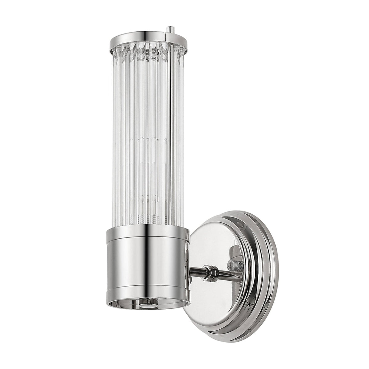 Tansley E14 IP44 Up Wall Light in Polished Nickel with Clear Glass Rods